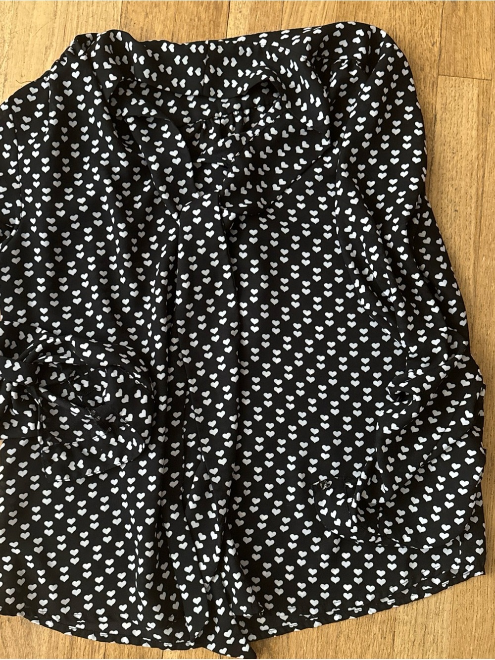 Black Heart Print Blouse - Feminine Tie Neck, large